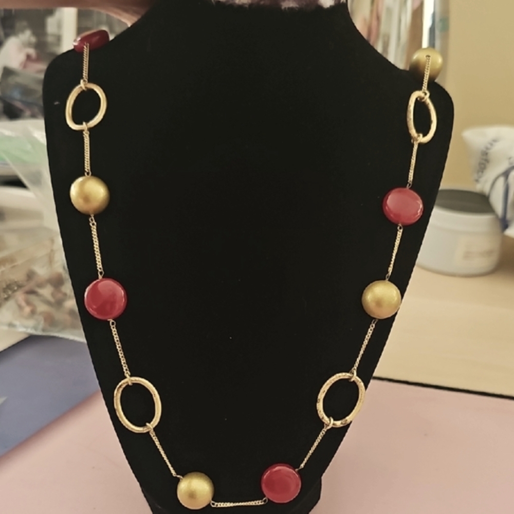 Lia Sophia Kiam Family Gold and Red Circle Necklace